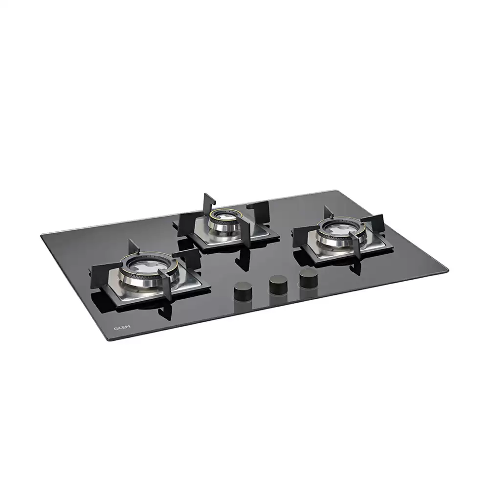 Glen BH 1073 SQ DB 73 cm 3 Brass Burner Auto Ignition Glass Top Built-in Hob - Black (2 Years Warranty)  