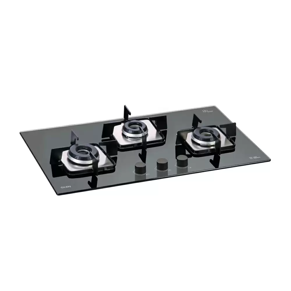 Glen BH 1073 SQ IN 73 cm 3 Italian Burner Auto Ignition Glass Top Built-in Hob - Black (2 Years Warranty)  