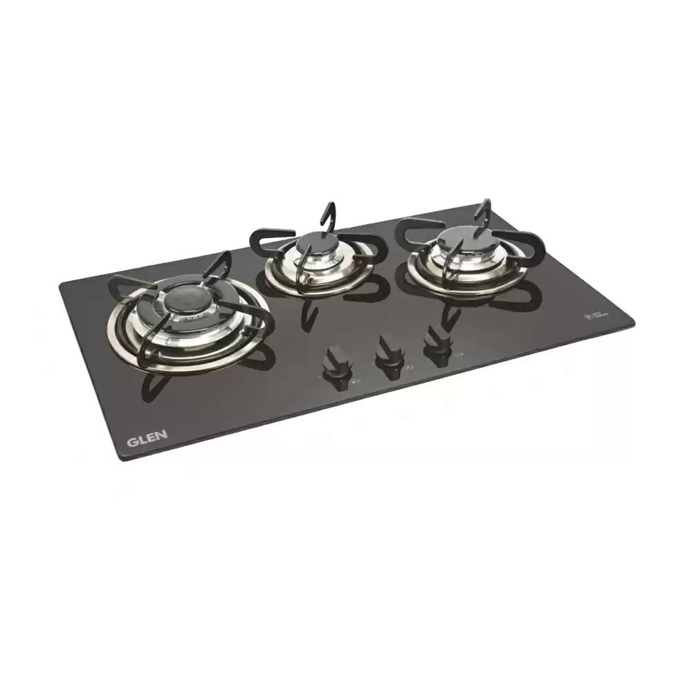 Glen BH 1073 TR 73 cm 3 European Sealed Burner Auto Ignition Glass Top Built-in Hob - Black (2 Years Warranty)