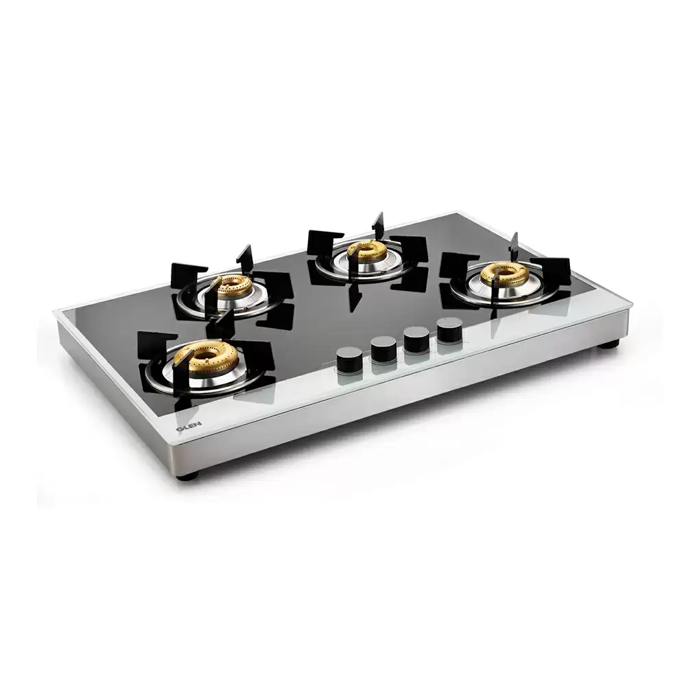 Glen BH 1074 FB BW 77 cm 4 Brass Burner Auto Ignition Hob - Black & Silver (2 Years Warranty)