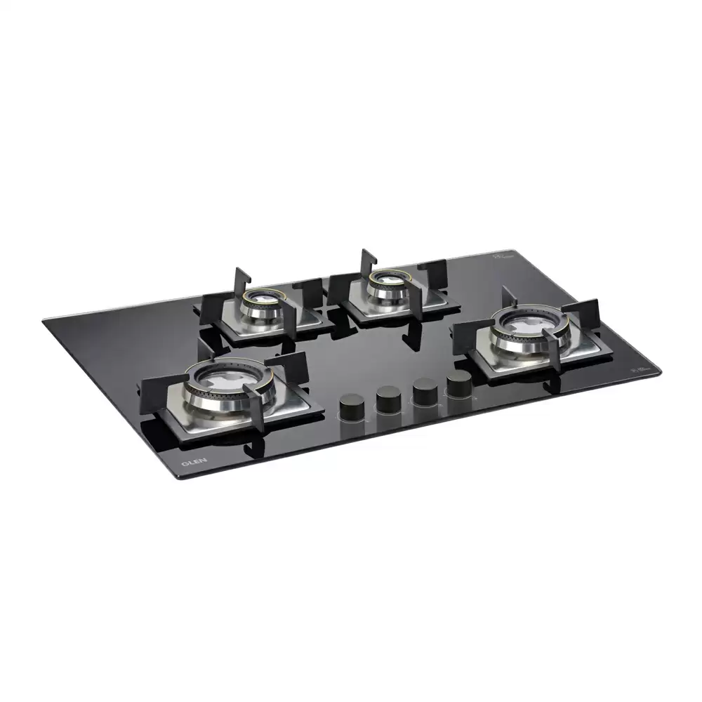 Glen BH 1074 SQ DB 70 cm 4 Brass Burner Auto Ignition Glass Top Built-in Hob - Black (2 Years Warranty)  