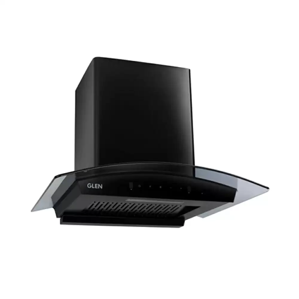 Glen CH 6059 BL MS AC 60 cm Heat Auto Clean Filterless Curved Glass Wall Mounted Kitchen Chimney, Suction Capacity 1200 m³/hr - Black