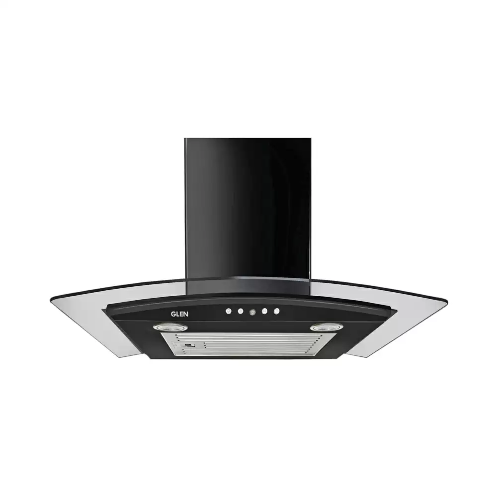 Glen CH 6070 JU 60 cm Baffle Filter Curved Glass Wall Mounted Kitchen Chimney, Suction Capacity 1000 m³/hr - Black