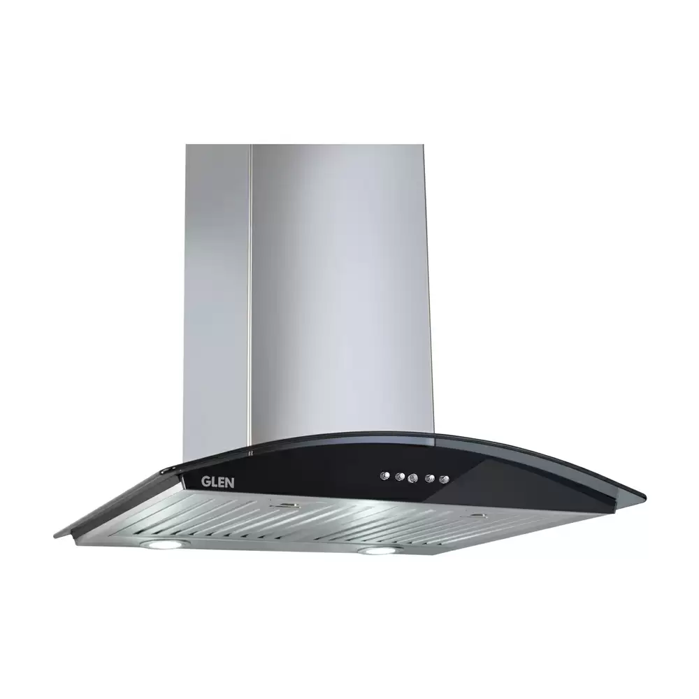 Glen CH 6071 GF 60 cm Baffle Filter Curved Glass Wall Mounted Kitchen Chimney, Suction Capacity 1250 m³/hr - Silver