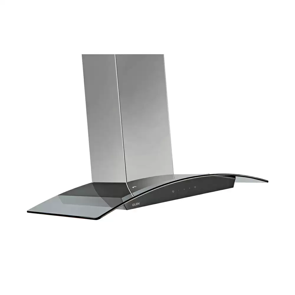 Glen CH 6071 SS 90 cm Baffle Filter Curved Glass Wall Mounted Kitchen Chimney, Suction Capacity 1000 m³/hr - Stainless Steel