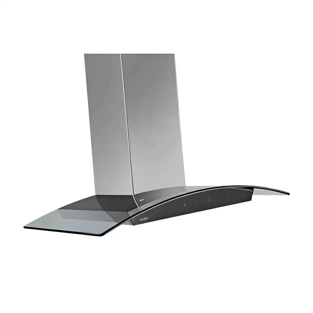 Glen CH 6071 TS 90 cm Baffle Filter Curved Glass Wall Mounted Kitchen Chimney, Suction Capacity 1250 m³/hr - Silver