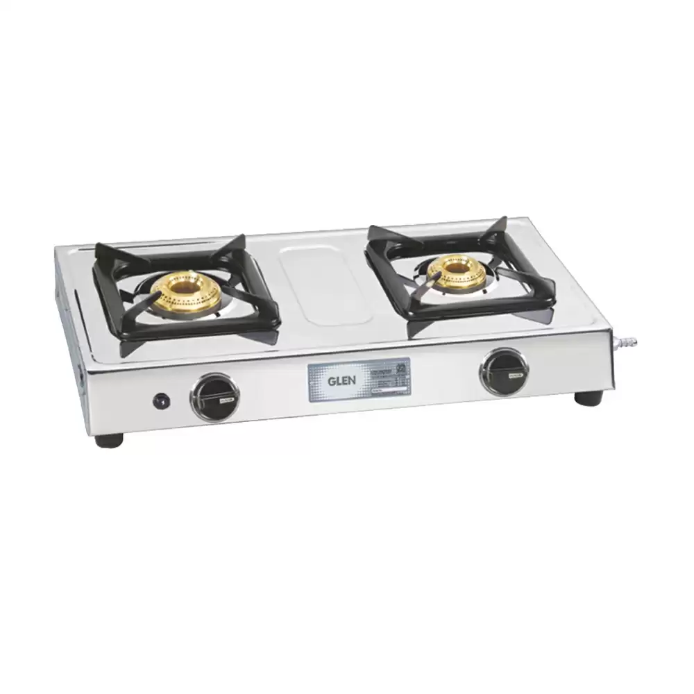 Glen CT 1020 SS BB 62 cm 2 Brass Burner Manual Ignition Cooktop - Silver (2 Years Warranty)