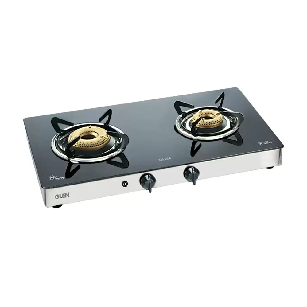 Glen CT 1021 GT FB HF 66 cm 2 Brass Burner Auto Ignition Cooktop - Black & Silver (2 Years Warranty)