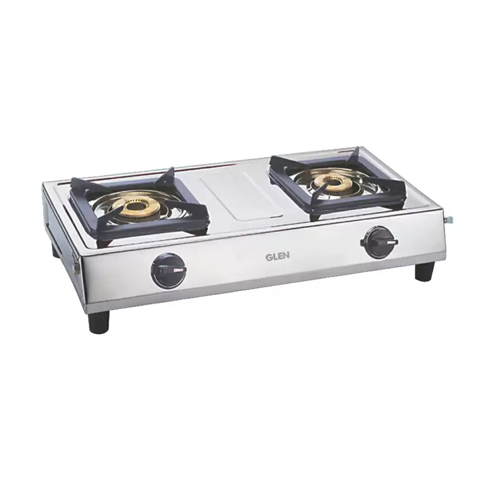 Glen CT 1021 SS BB 70 cm 2 Brass Burner Manual Ignition Cooktop - Silver (2 Years Warranty)