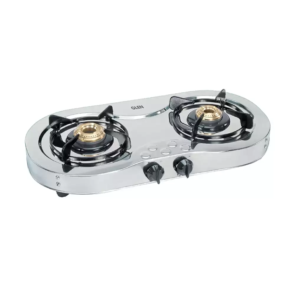 Glen CT 1025 SS 62 cm 2 Brass Burner Manual Ignition Cooktop - Silver (2 Years Warranty)