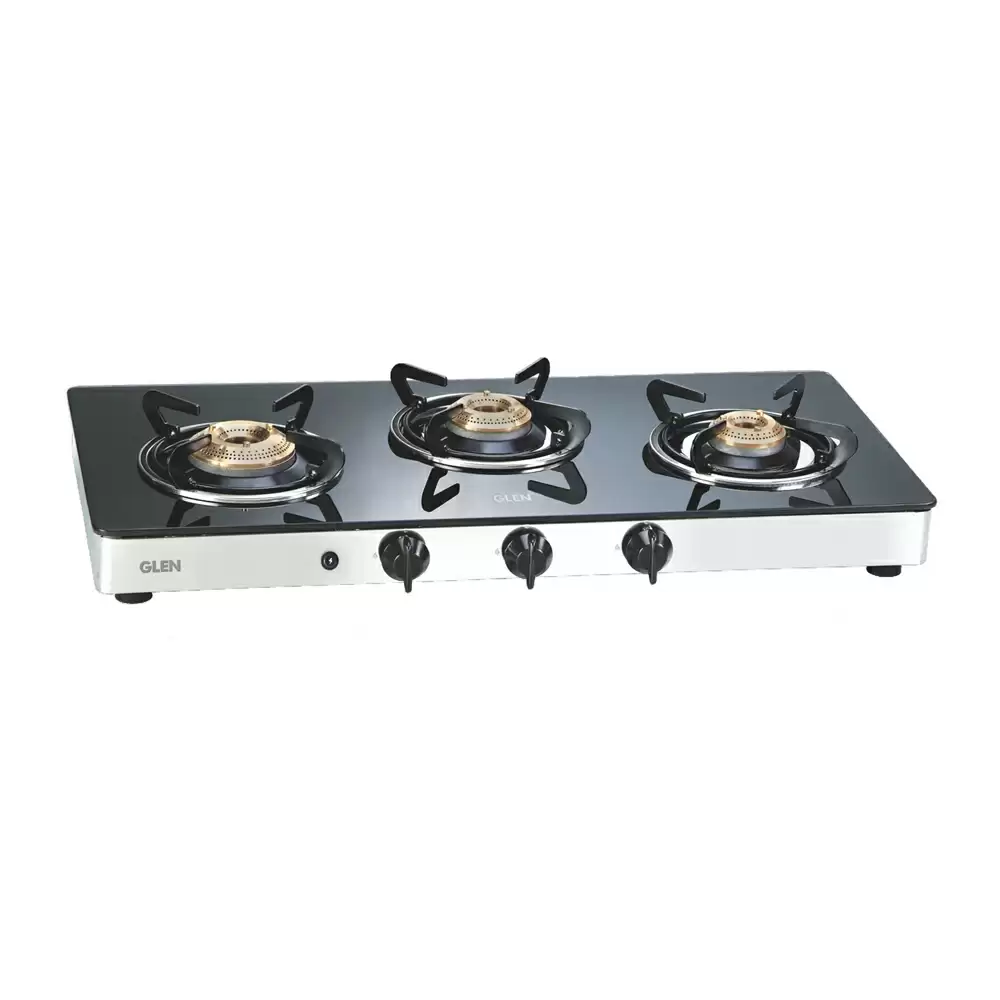 Glen CT 1033 GT BB 73 cm 3 Brass Burner Auto Ignition Cooktop - Black & Silver (2 Years Warranty)