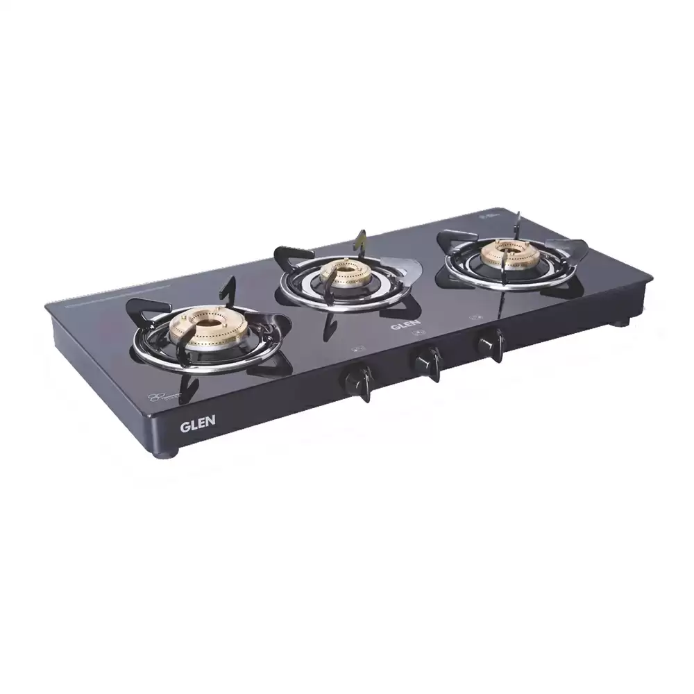 Glen CT 1033 GT BB 73 cm 3 Brass Burner Auto Ignition Cooktop - Black (2 Years Warranty)