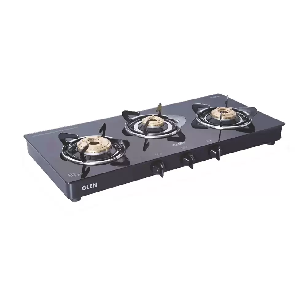 Glen CT 1033 GT XL BB 73 cm 3 Brass Burner Manual Ignition Cooktop - Black (2 Years Warranty)