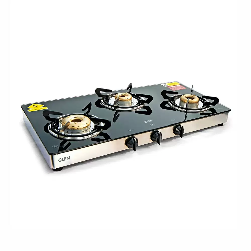 Glen CT 1033 GT XL FB DD 73 cm 4 Brass Burner Manual Ignition Cooktop - Black & Silver (2 Years Warranty)