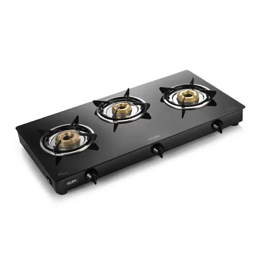 Glen CT 1034 GT BB 73 cm 3 Brass Burner Manual Ignition Cooktop - Black (2 Years Warranty)