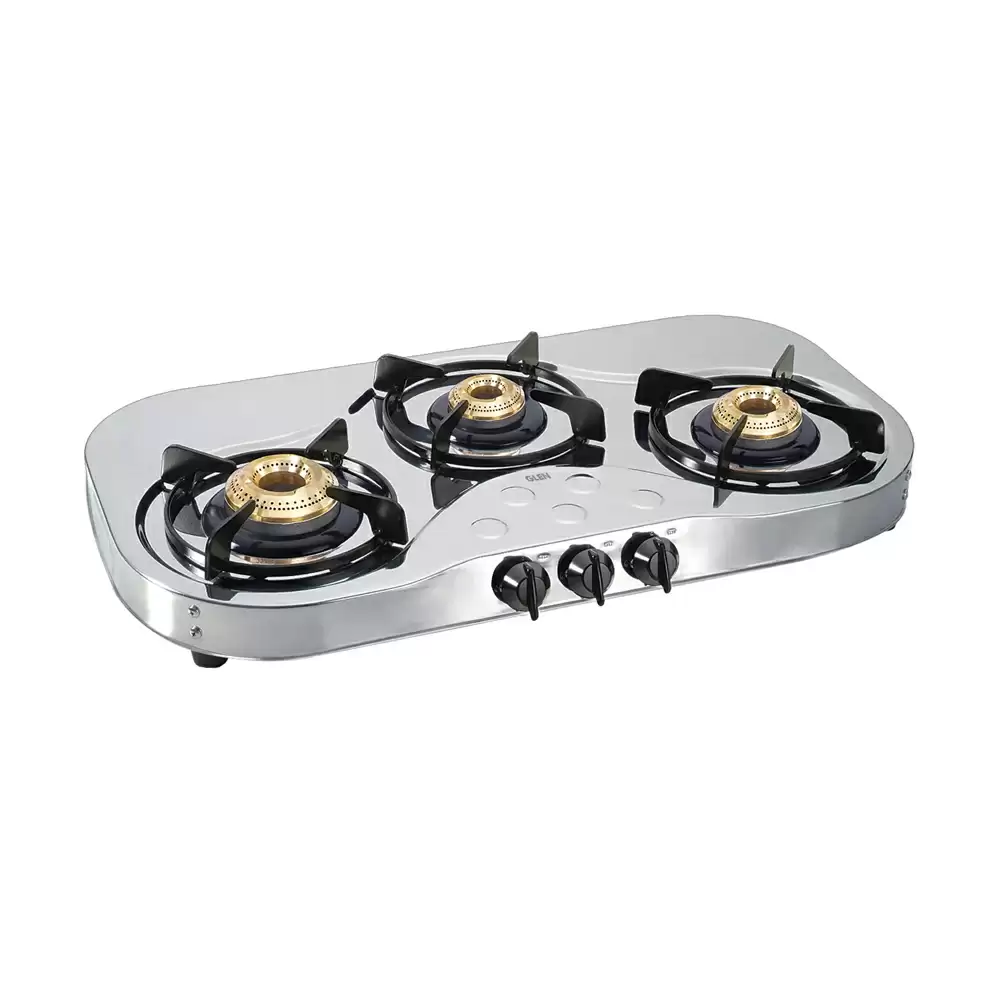 Glen CT 1035 SS HF BB 72 cm 3 Brass Burner Manual Ignition Cooktop - Silver (2 Years Warranty)