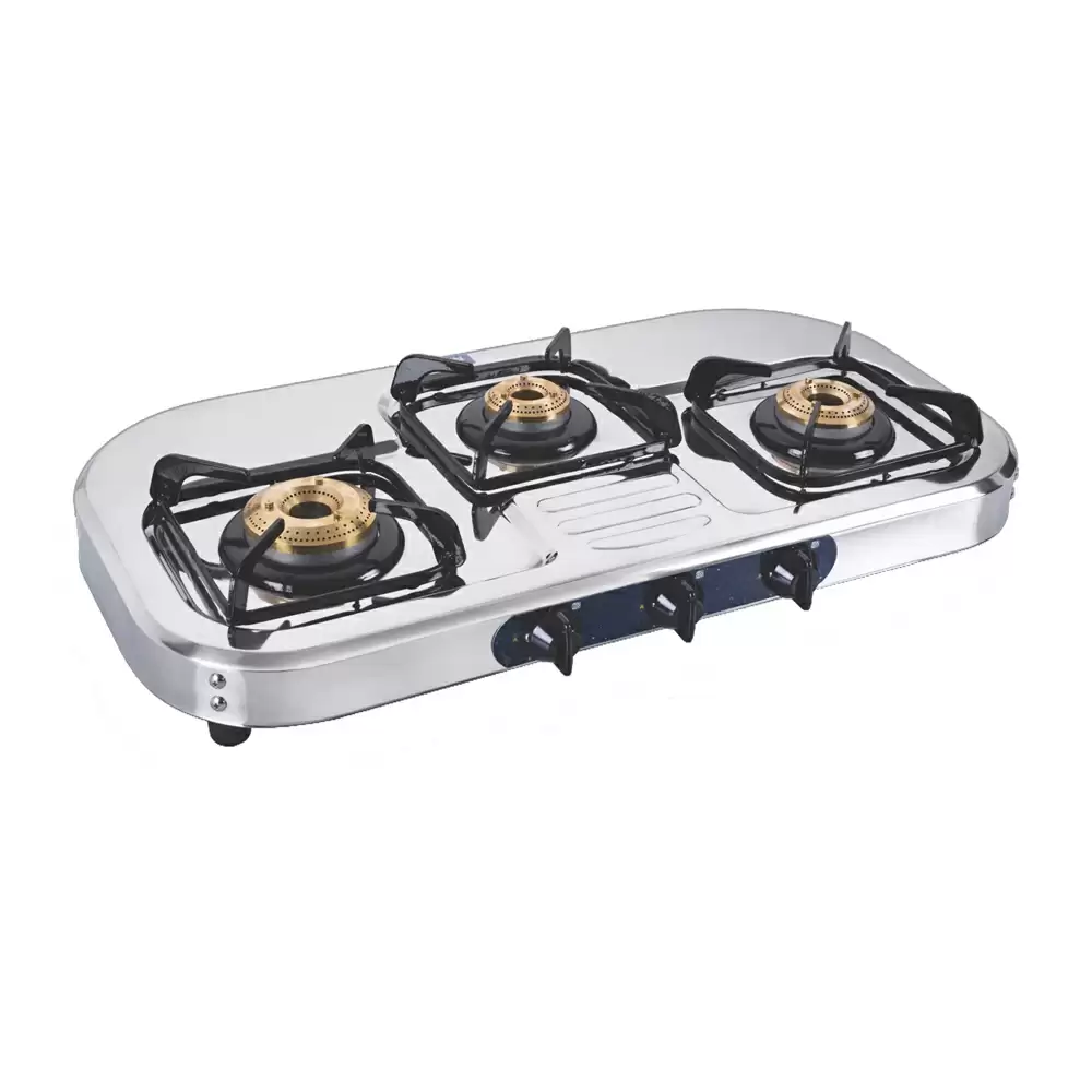 Glen CT 1037 SS HF BB 72 cm 3 Brass Burner Manual Ignition Cooktop - Silver (2 Years Warranty)