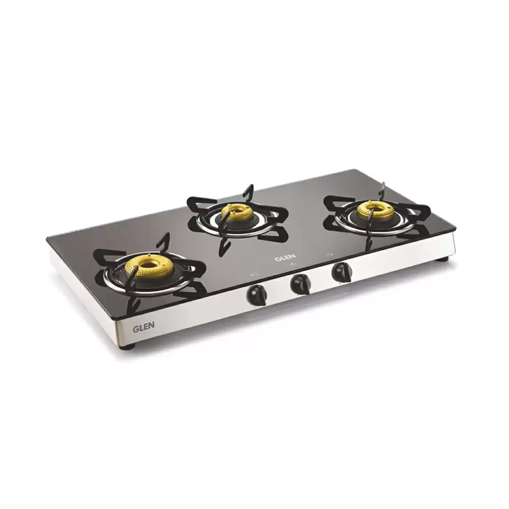 Glen CT 1038 GT FB DD 78 cm 4 Brass Burner Auto Ignition Cooktop - Black & Silver (2 Years Warranty)