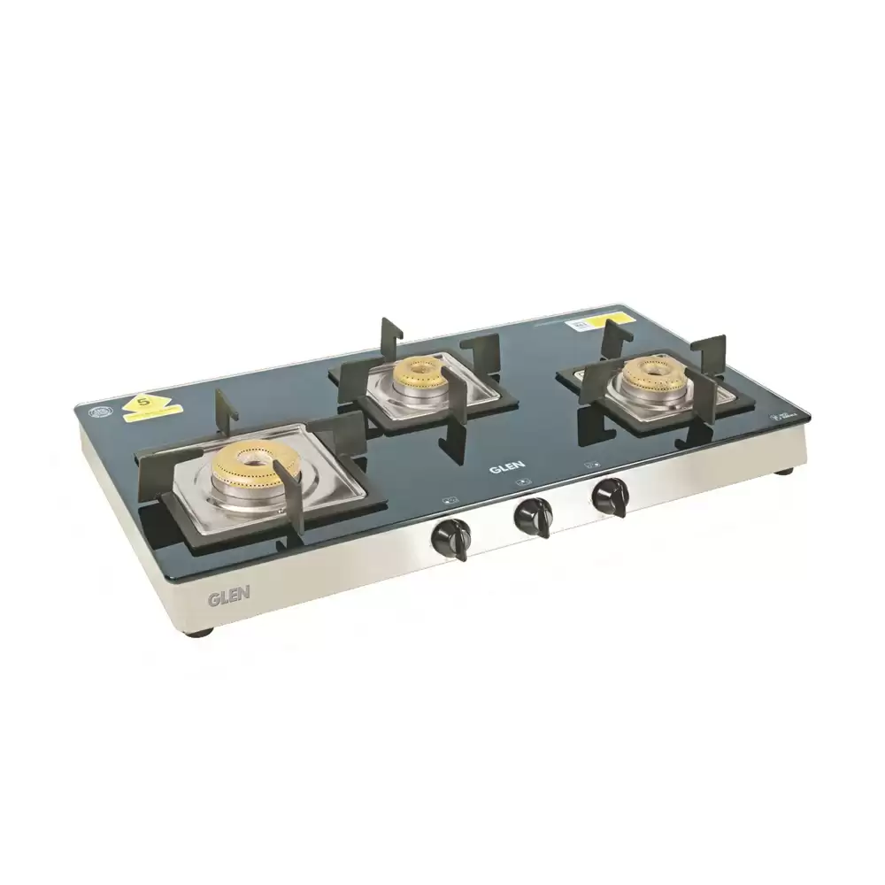 Glen CT 1038 SQ GT FB 79 cm  4 Brass Burner Manual Ignition Cooktop - Black & Silver (2 Years Warranty)