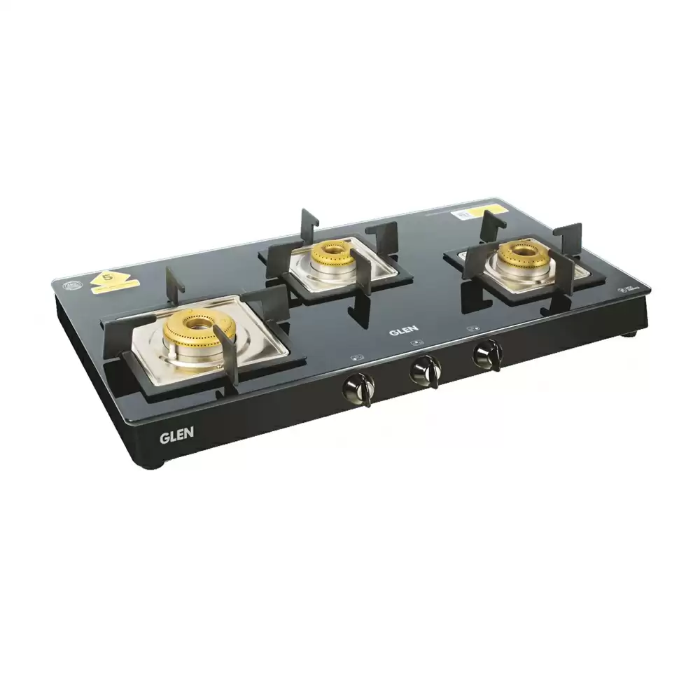 Glen CT 1038 SQ GT FB 79 cm 3 Brass Burner Auto Ignition Cooktop - Black (2 Years Warranty)