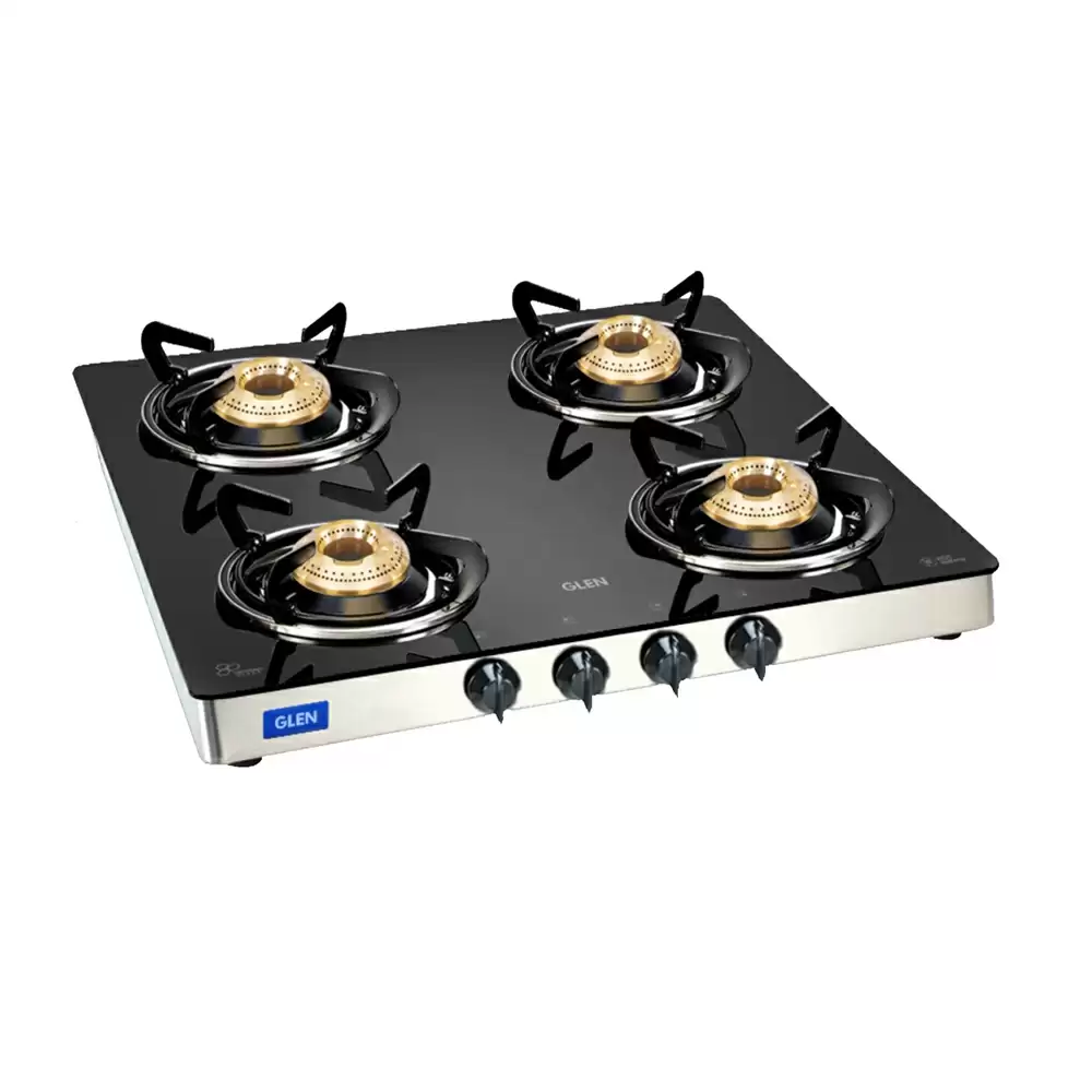 Glen CT 1041 GT BB 60 cm 4 Brass Burner Manual Ignition Cooktop - Black & Silver (2 Years Warranty)