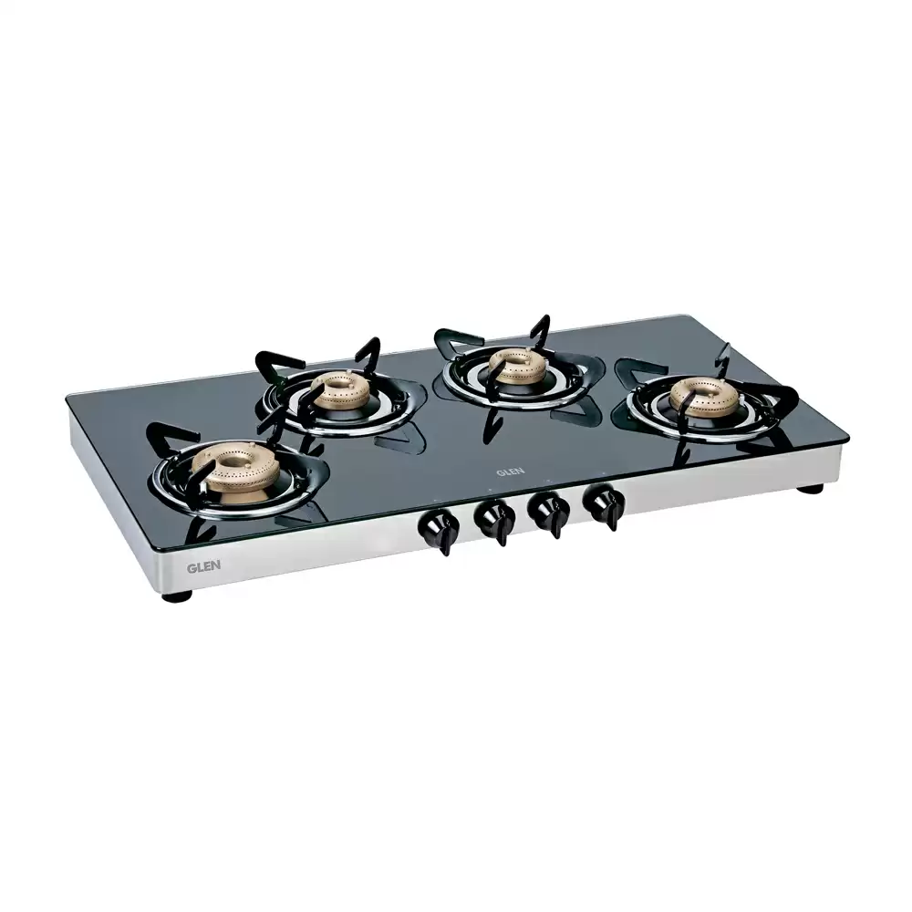 Glen CT 1044 GT XL HF BB 81 cm 4 Brass Burner Manual Ignition Cooktop - Black & Silver (2 Years Warranty)