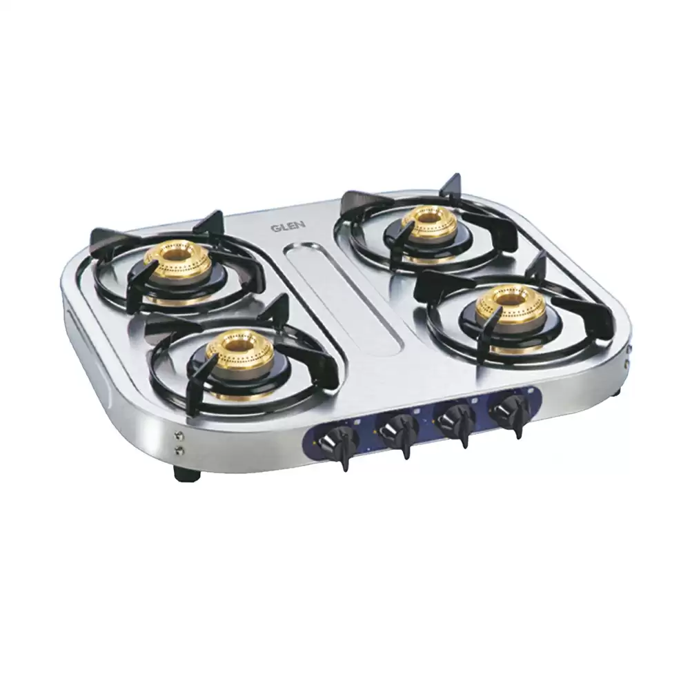 Glen CT 1044 SS BB 60 cm 4 Brass Burner Manual Ignition Cooktop - Silver (2 Years Warranty)