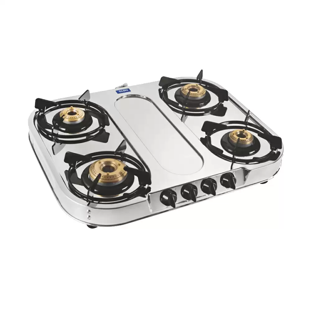 Glen CT 1044 SS HF BB 60 cm 4 Brass Burner Manual Ignition Cooktop - Silver (2 Years Warranty)