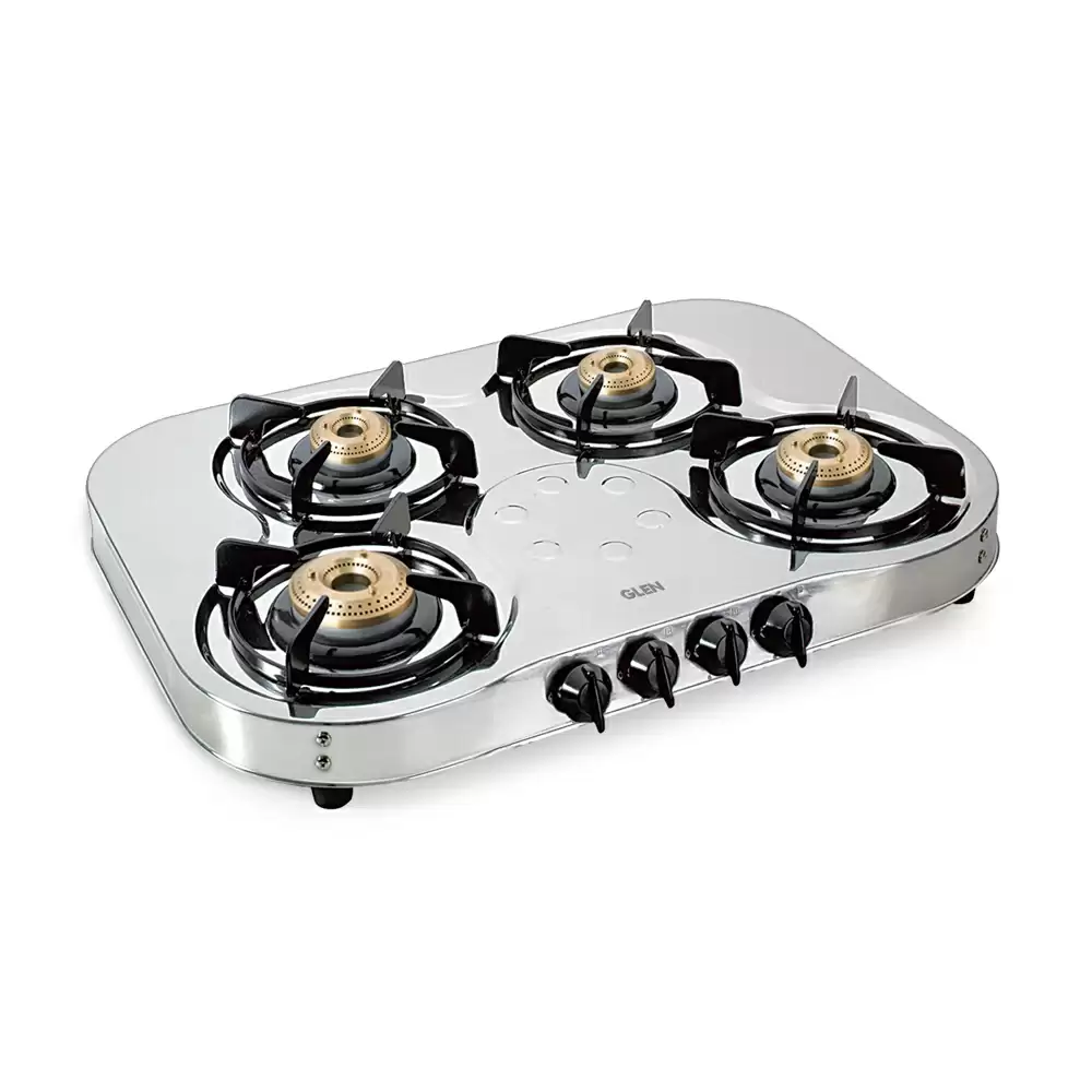 Glen CT 1045 SS HF BB 70 cm 4 Brass Burner Manual Ignition Cooktop - Silver (2 Years Warranty)