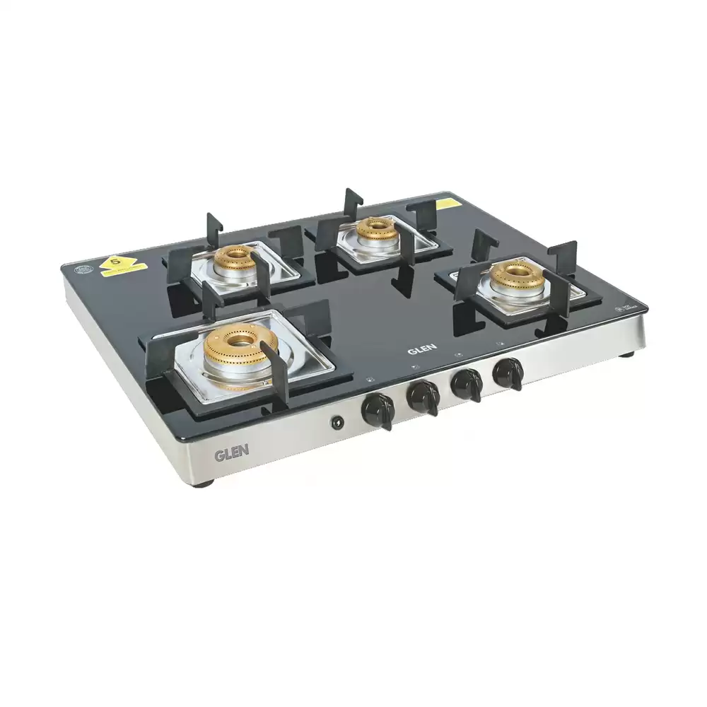 Glen CT 1048 SQ GT FB 71 cm 4 Brass Burner Manual Ignition Cooktop - Black & Silver (2 Years Warranty)