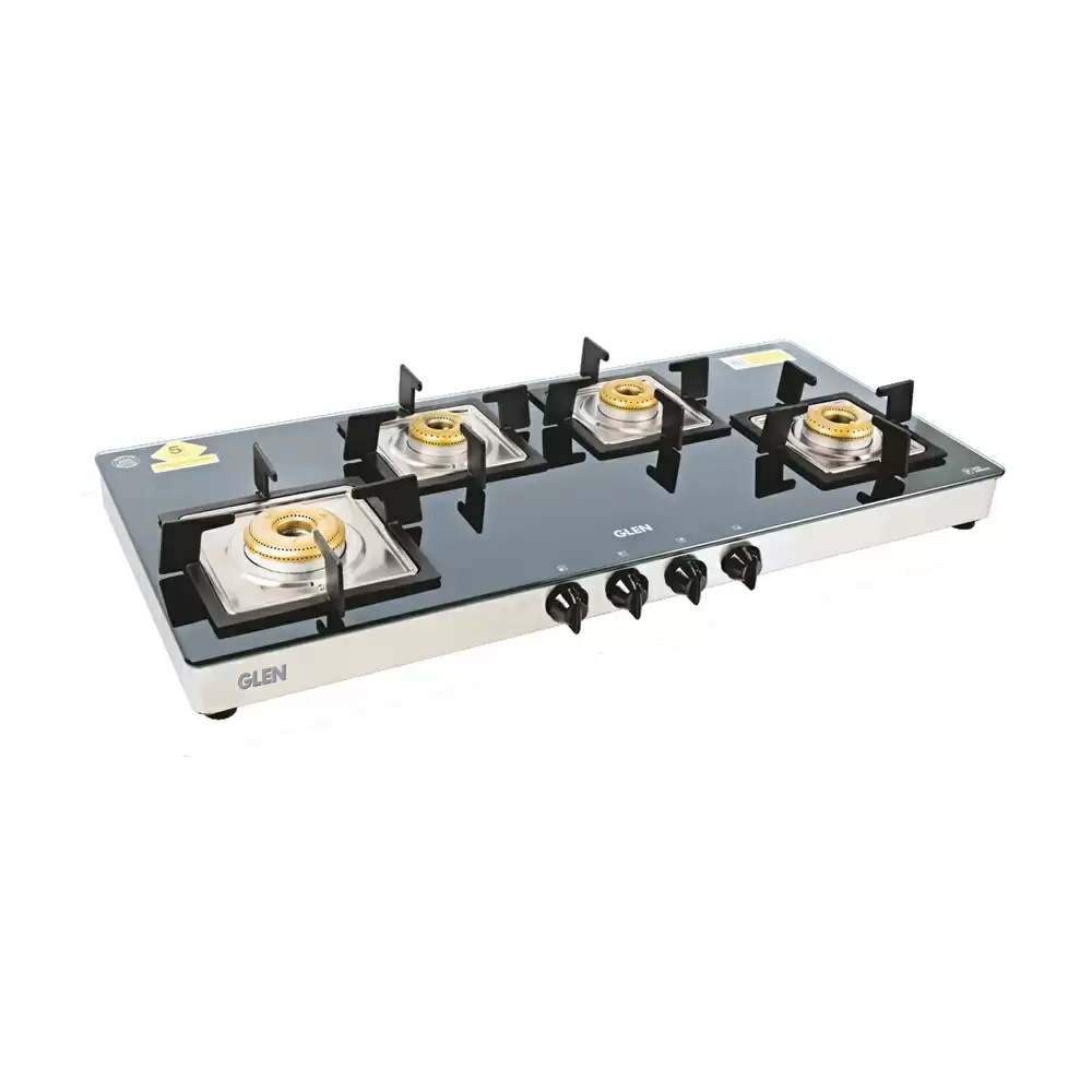 Glen CT 1049 SQ GT FB 91 cm 4 Brass Burner Manual Ignition Cooktop - Black & Silver (2 Years Warranty)