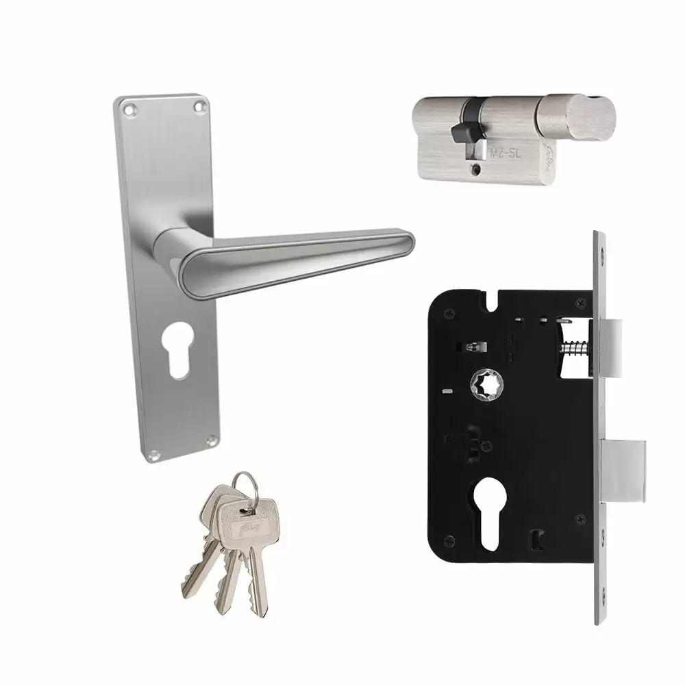 Godrej NEH 19 Satin Steel 10 Inch One Side Key & One Side Knob Door Handleset- 2661