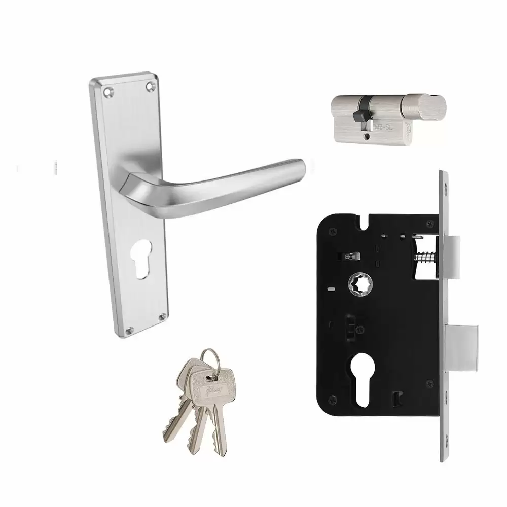 Godrej NEH 20 Satin Steel 8 Inch One Side Key & One Side Knob Door Handleset- 2948