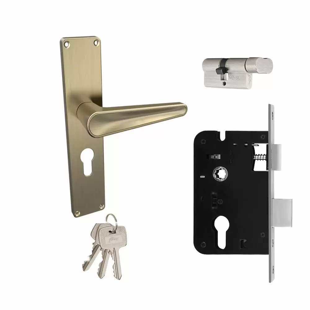 Godrej NEH 19 Antique Brass 8 Inch One Side Key & One Side Knob Door Handleset- 2956