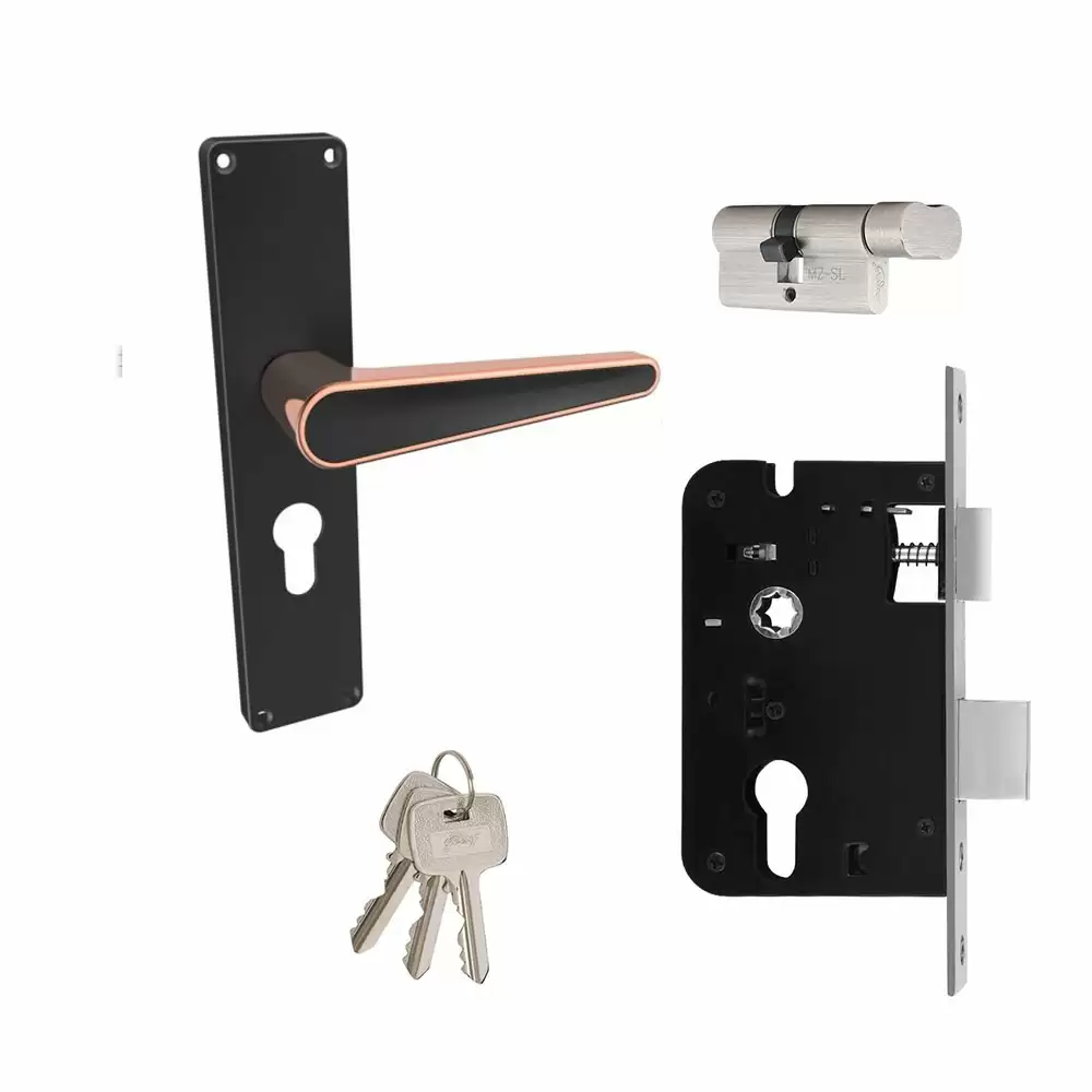 Godrej NEH 19 Matt Black Rose 10 Inch One Side Key & One Side Knob Door Handleset- 3202