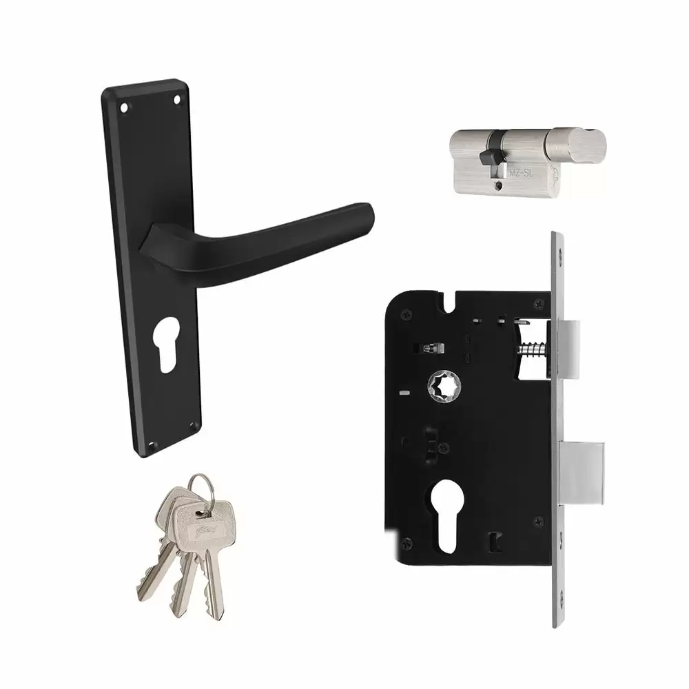 Godrej NEH 20  Matt Black 8 Inch One Side Key & One Side Knob Door Handleset- 3210