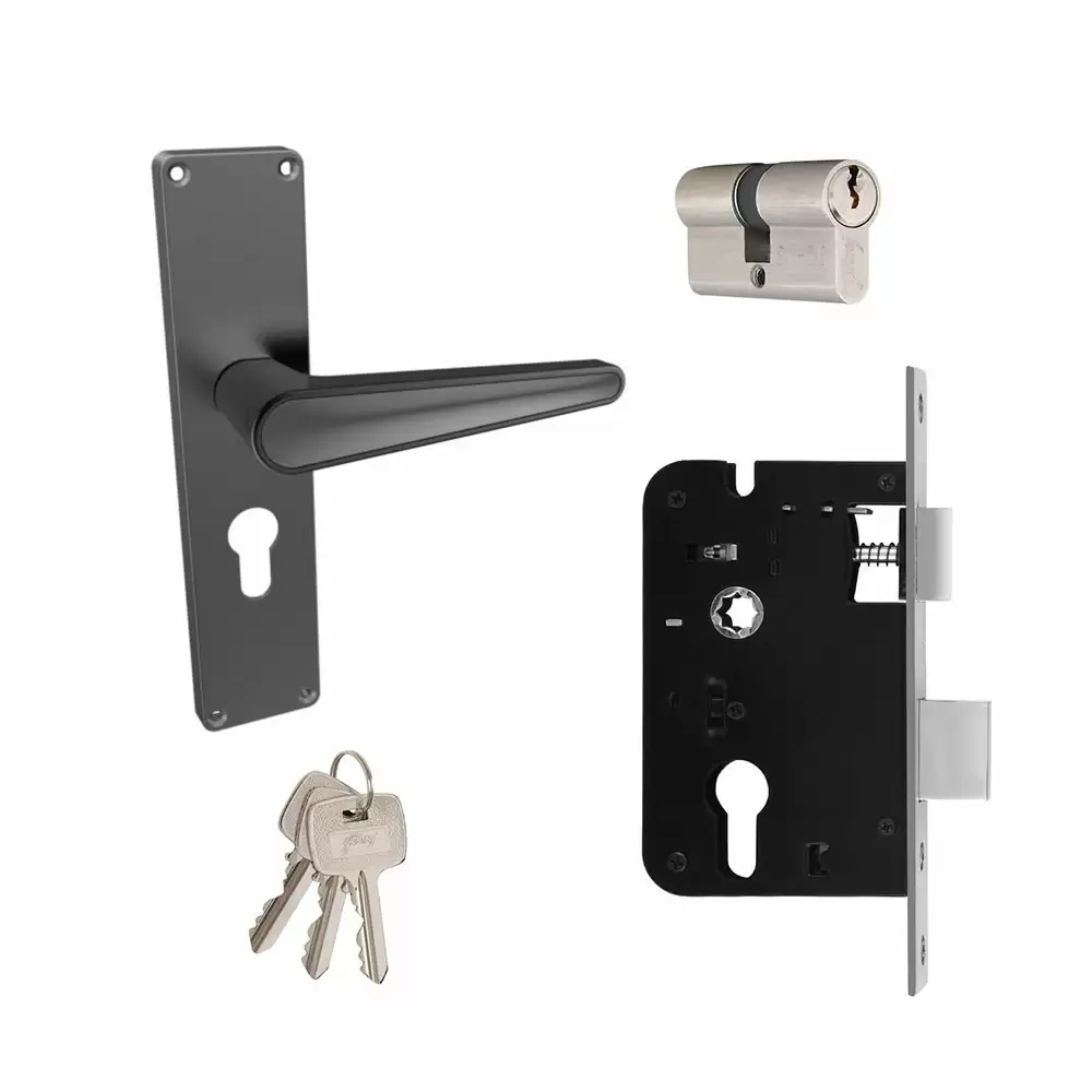 Godrej NEH 19 Matt Black Nickel 8 Inch Both Side Key Door Handleset- 3252