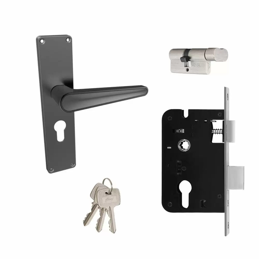 Godrej NEH 19 Matt Black Nickel 8 Inch One Side Key & One Side Knob Door Handleset- 3253