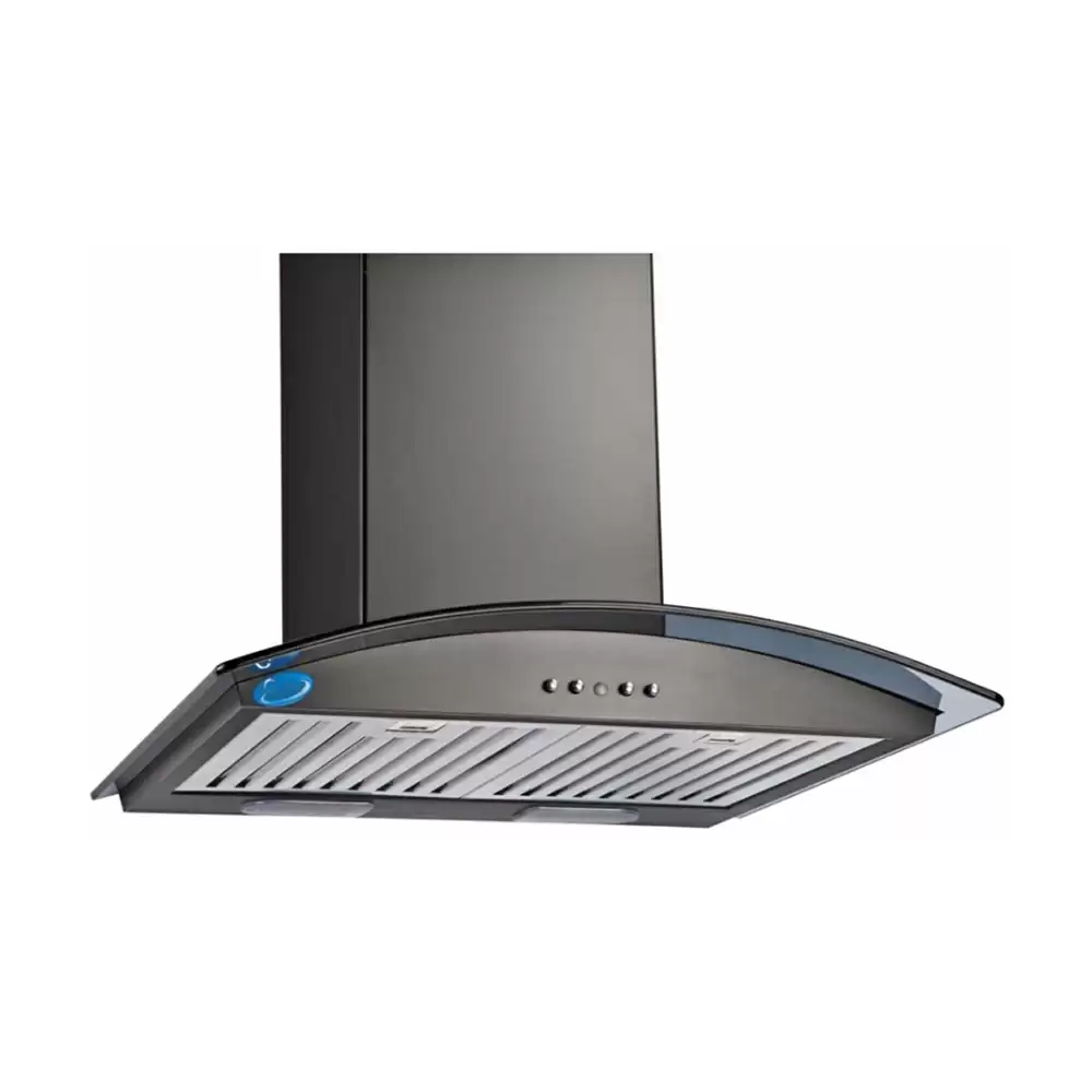 Glen CH 6071 BL 90 cm Baffle Filter Curved Glass Wall Mounted Kitchen Chimney, Suction Capacity 1250 m³/hr - Black