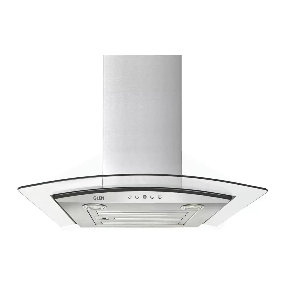 Glen CH 6071 EX 60 cm Baffle Filter Curved Glass Wall Mounted Kitchen Chimney, Suction Capacity 1000 m³/hr - Stainless Steel