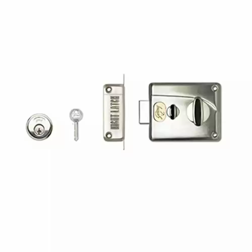 Godrej Pin Cylinder Rim Lock - Premium Night Latch Inside Opening Brushed Steel