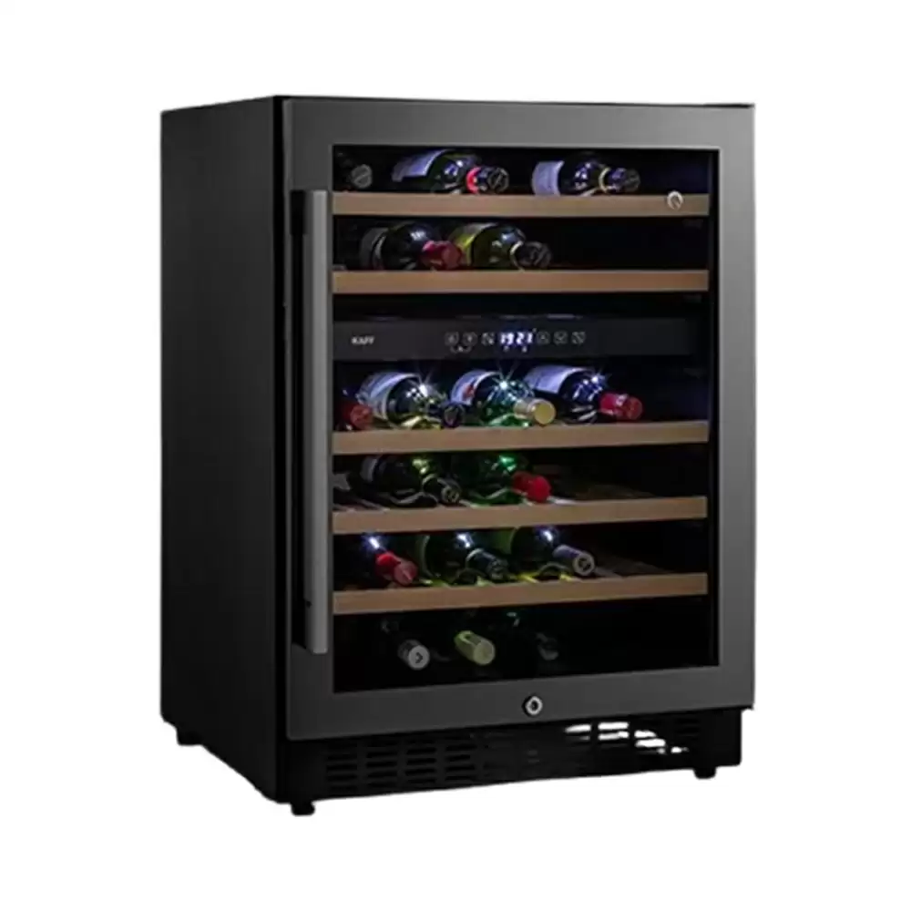 Kaff WC135DZ 46 Bottles Touch Control Dual Zone Built-in Wine Cooler (Inner Glass With UV Protection), Black