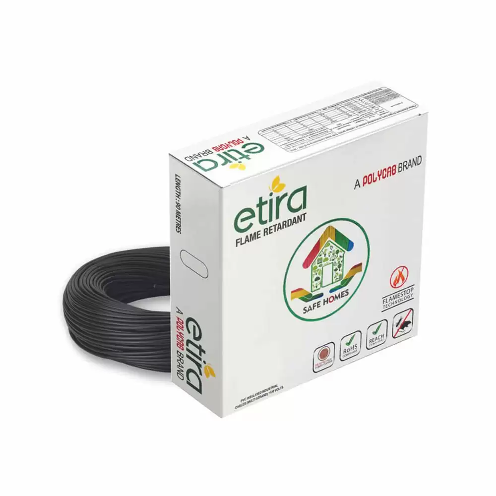 Polycab ETIRA 0.75 Sq. mm PVC Insulated Single Core Copper Electric Wire - 90 Meter (Black)