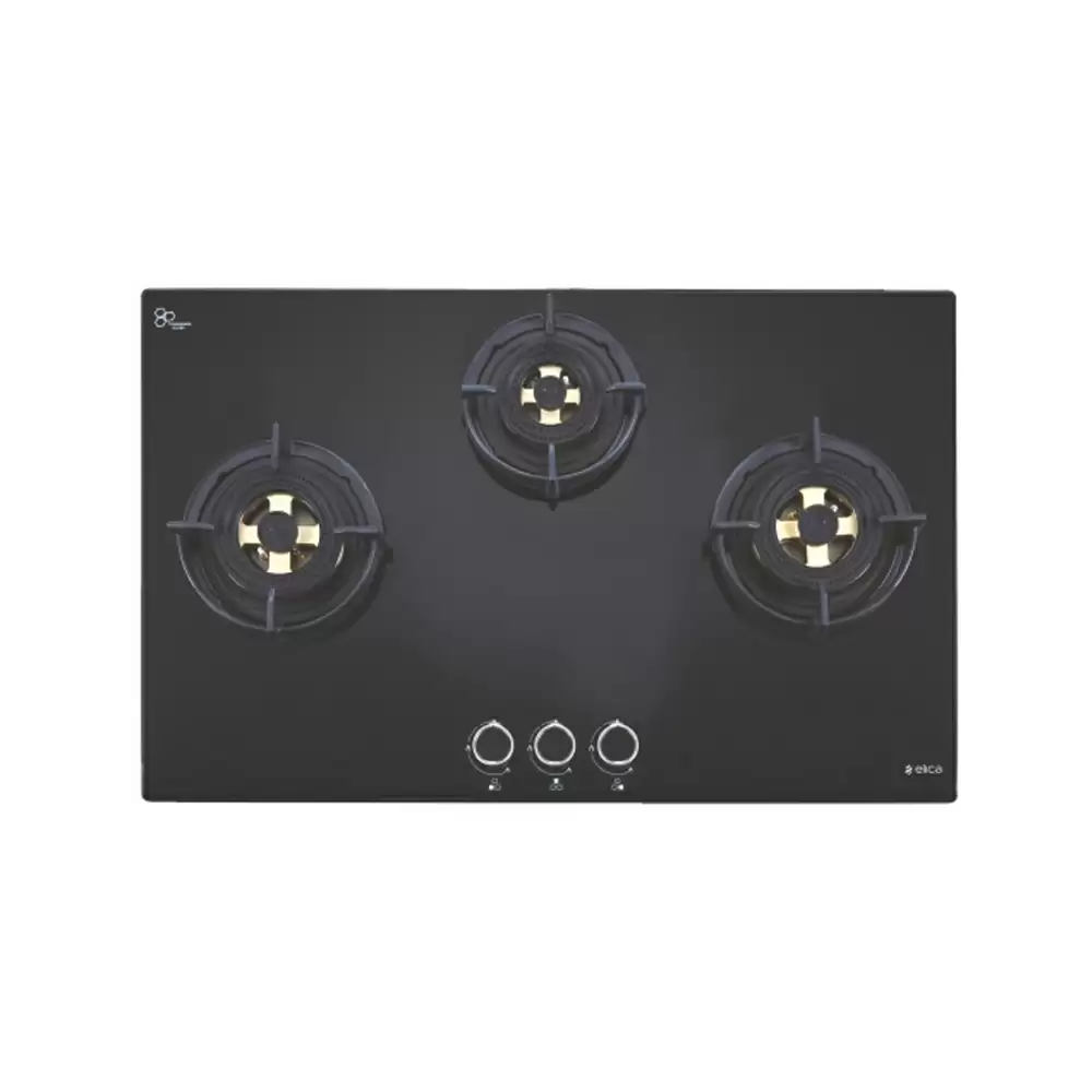 Elica DFS FB MFC 3B 70 DX 70 cm 3 Burner Auto Ignition Glass Top Built-in Hob - (Black)