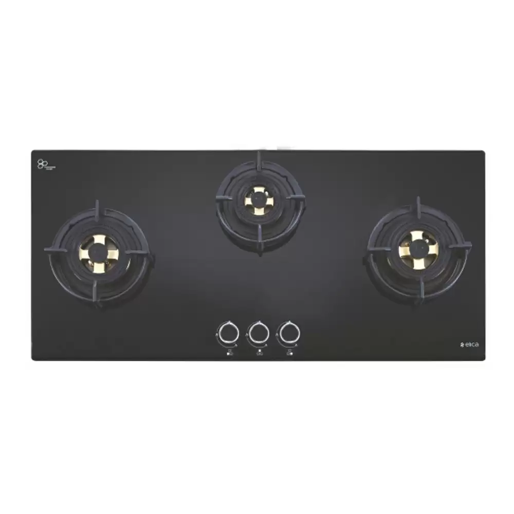 Elica DFS FB MFC 3B 70 DX 90 cm 3 Burner Auto Ignition Glass Top Built-in Hob - (Black)