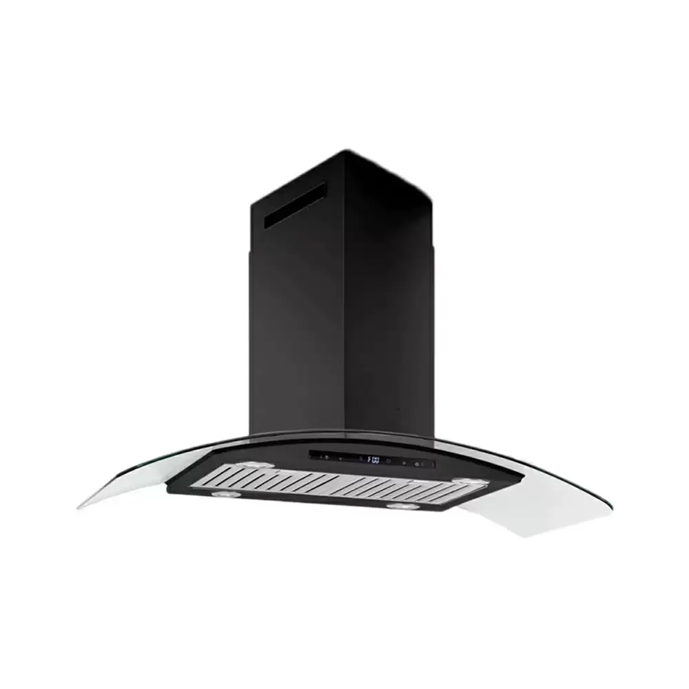 Elica Ismart Glace Trim BF Island LTW NERO 90 cm Baffle Filter Kitchen Chimney, Airflow 2500 RPM (Black)