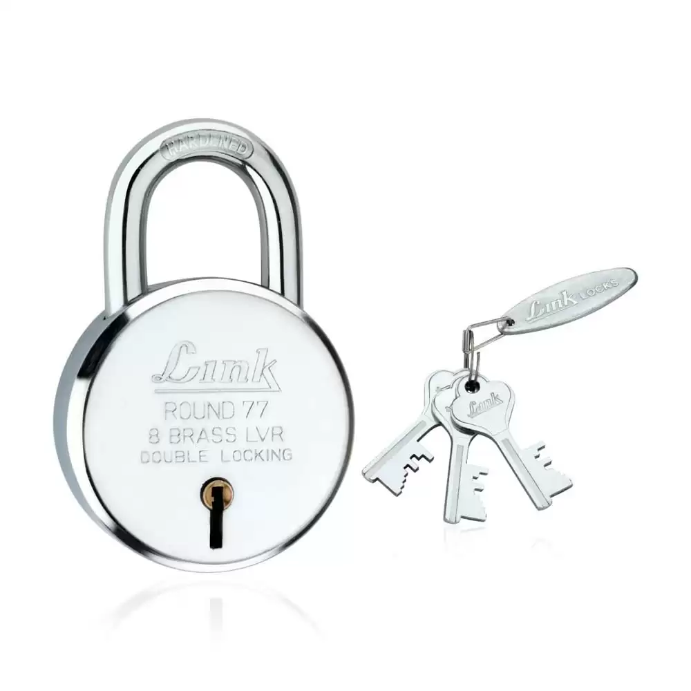 Link 77 mm Hardened Shackle Padlock With Keys- Nickel Finish