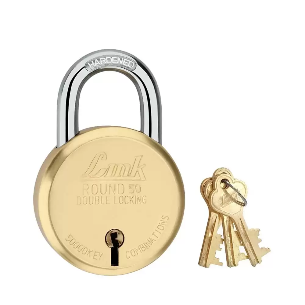 Link 50 mm Hardened Shackle Padlock With Keys- Brass Finish