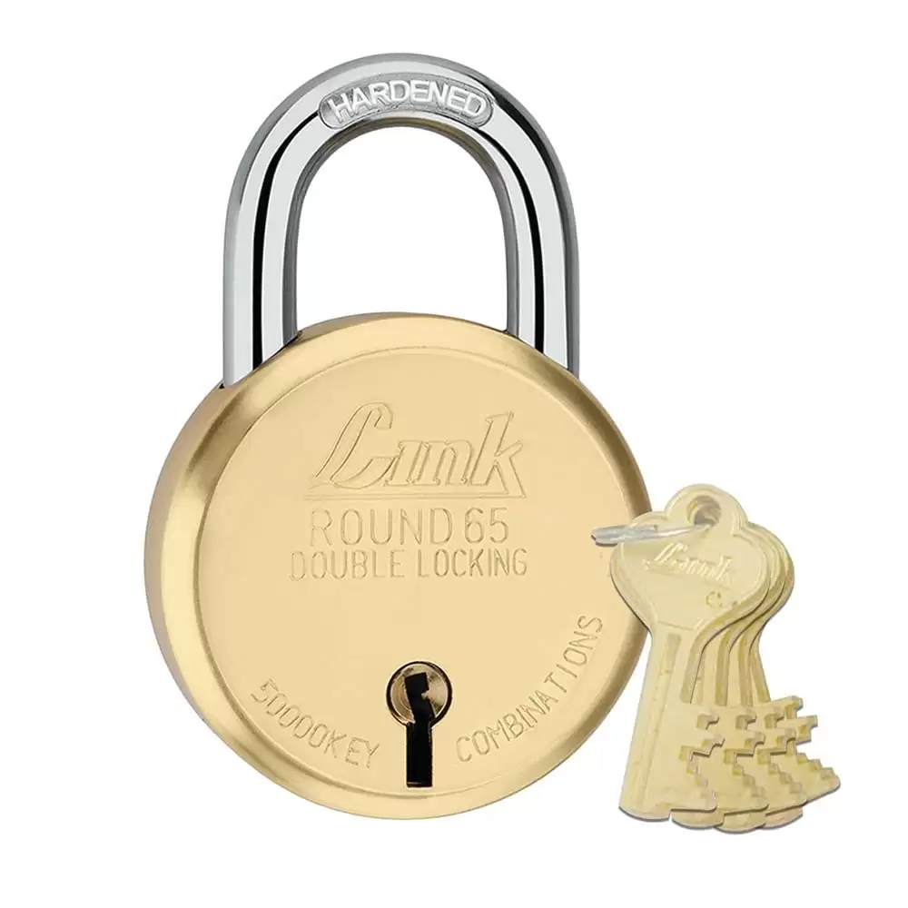 Link 65 mm Hardened Shackle Padlock With 4 Keys- Brass Finish