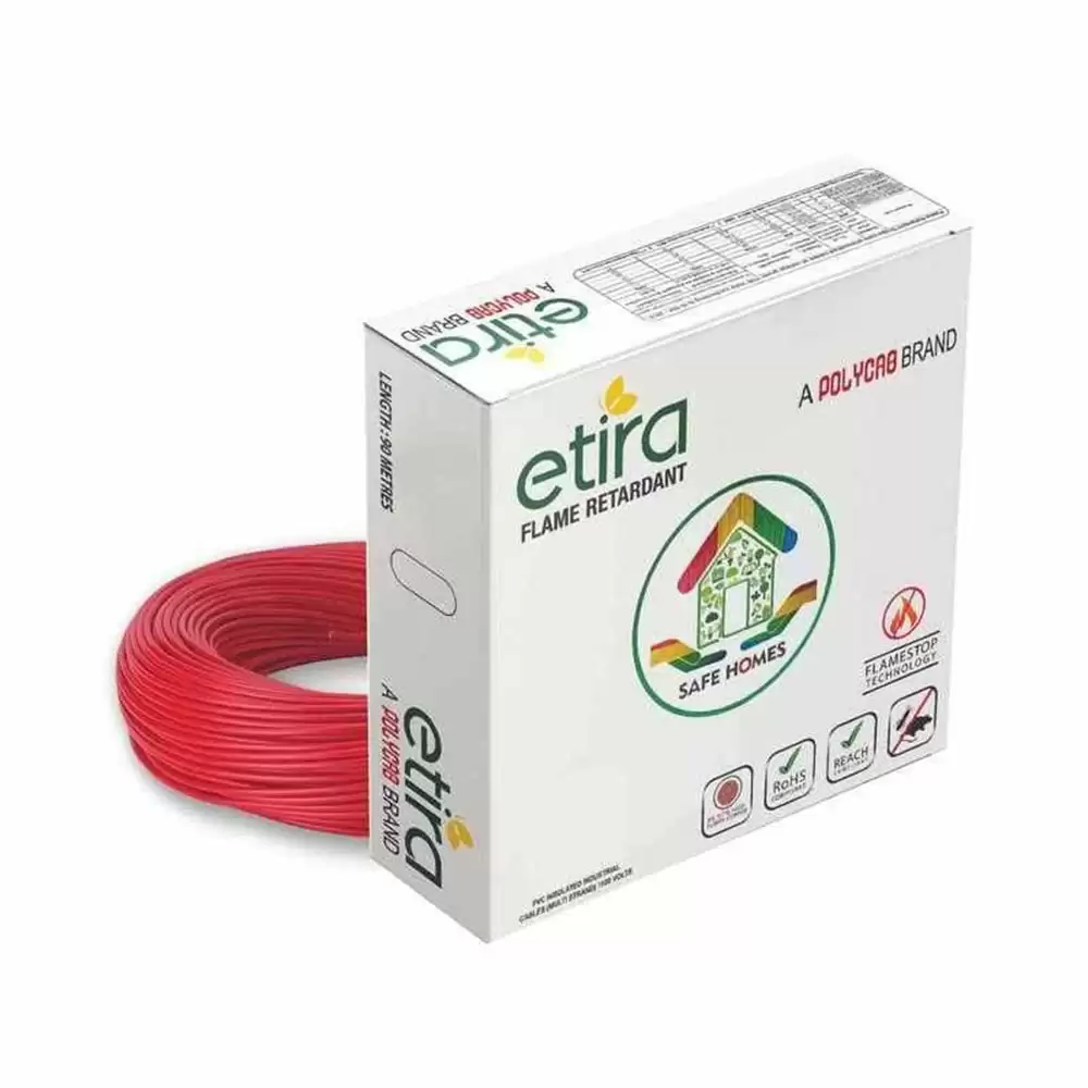 Polycab ETIRA 1 Sq. mm PVC Insulated Single Core Copper Electric Wire - 90 Meter (Red)